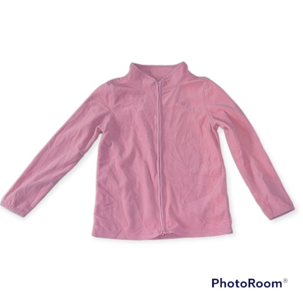 OshKosh B'gosh Girls Pink Fleece‎ Full Zip Jacket Heart Mock Neck Size 10
